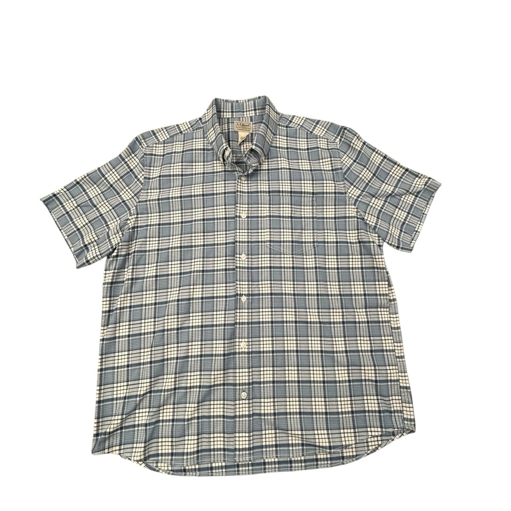 L.L. Bean Men's Casual Navy and White Plaid Shirt Slightly Fitted Large Like New - Picture 2 of 8